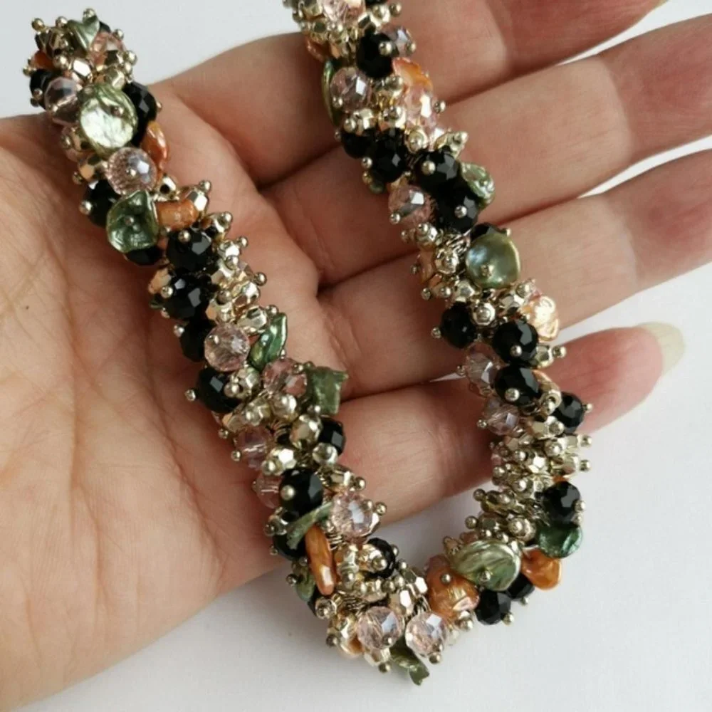 sold Keshi Pearl and crystal necklace in sterling silver ๐ - Picture 3 of 8